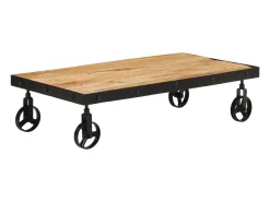 Mesa De Centro* Mesa de centro | Mesa de apoio c/ rodas madeira mangueira maciça 100x55x26 cm Castanho