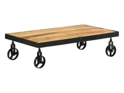 Mesa De Centro* Mesa de centro | Mesa de apoio c/ rodas madeira mangueira maciça 100x55x26 cm Castanho