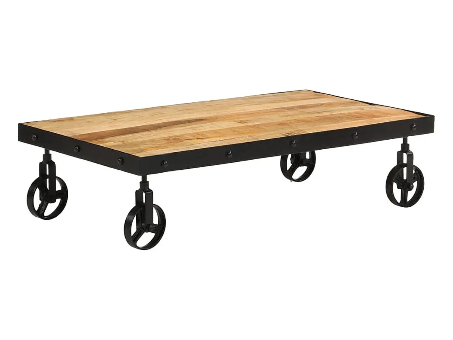 Mesa De Centro* Mesa de centro | Mesa de apoio c/ rodas madeira mangueira maciça 100x55x26 cm Castanho