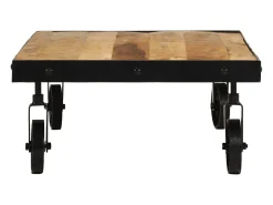 Mesa De Centro* Mesa de centro | Mesa de apoio c/ rodas madeira mangueira maciça 100x55x26 cm Castanho