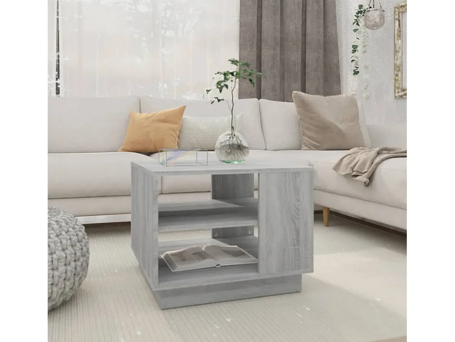 Outlet Mesa de centro | Mesa de apoio 55x55x43 cm derivados de madeira cinza sonoma Cinzento
