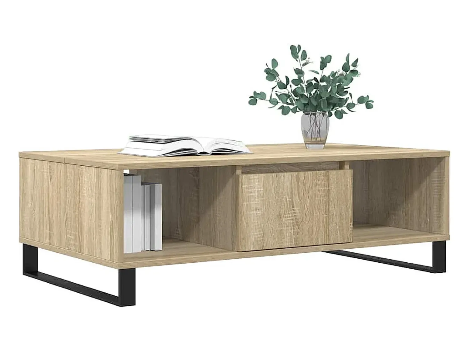 Mesa De Centro* Mesa de centro | Mesa de apoio 104x60x35cm derivados de madeira carvalho sonoma Castanho