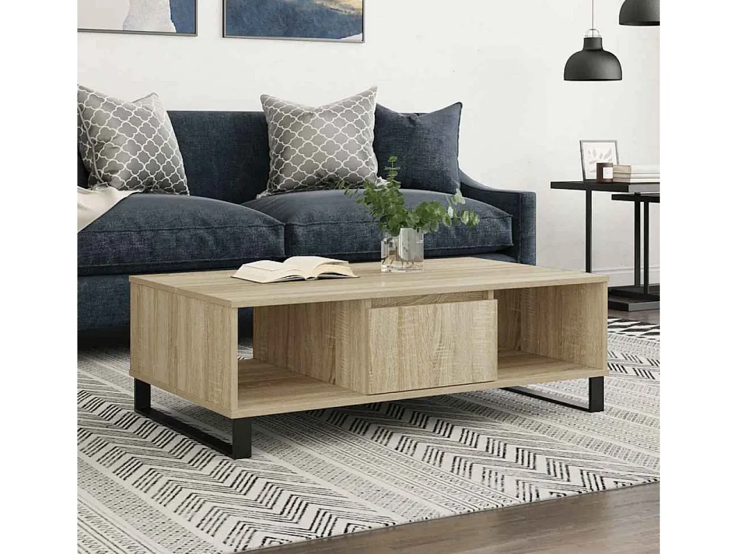 Mesa De Centro* Mesa de centro | Mesa de apoio 104x60x35cm derivados de madeira carvalho sonoma Castanho