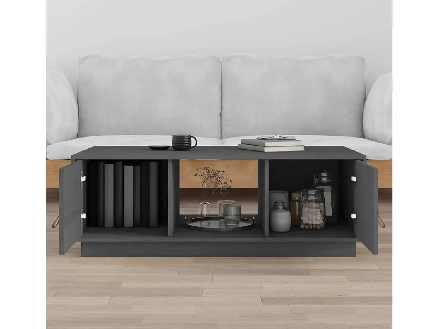 Online Mesa de centro | Mesa de apoio 100x50x35 cm pinho maciço cinza Cinzento