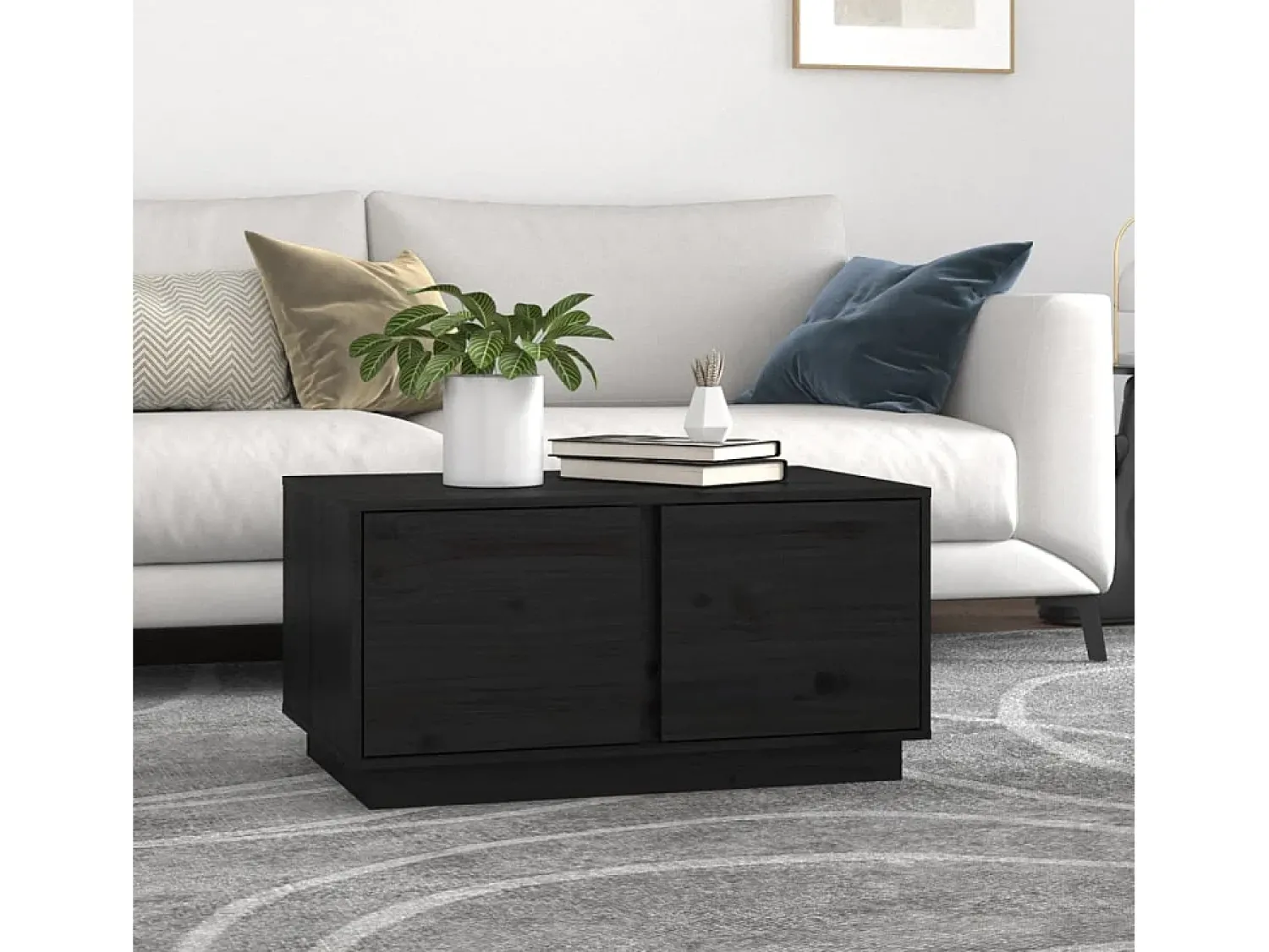 Mesa De Centro| Mesa de centro | Mesa de apoio 80x50x40 cm madeira de pinho maciça Preto