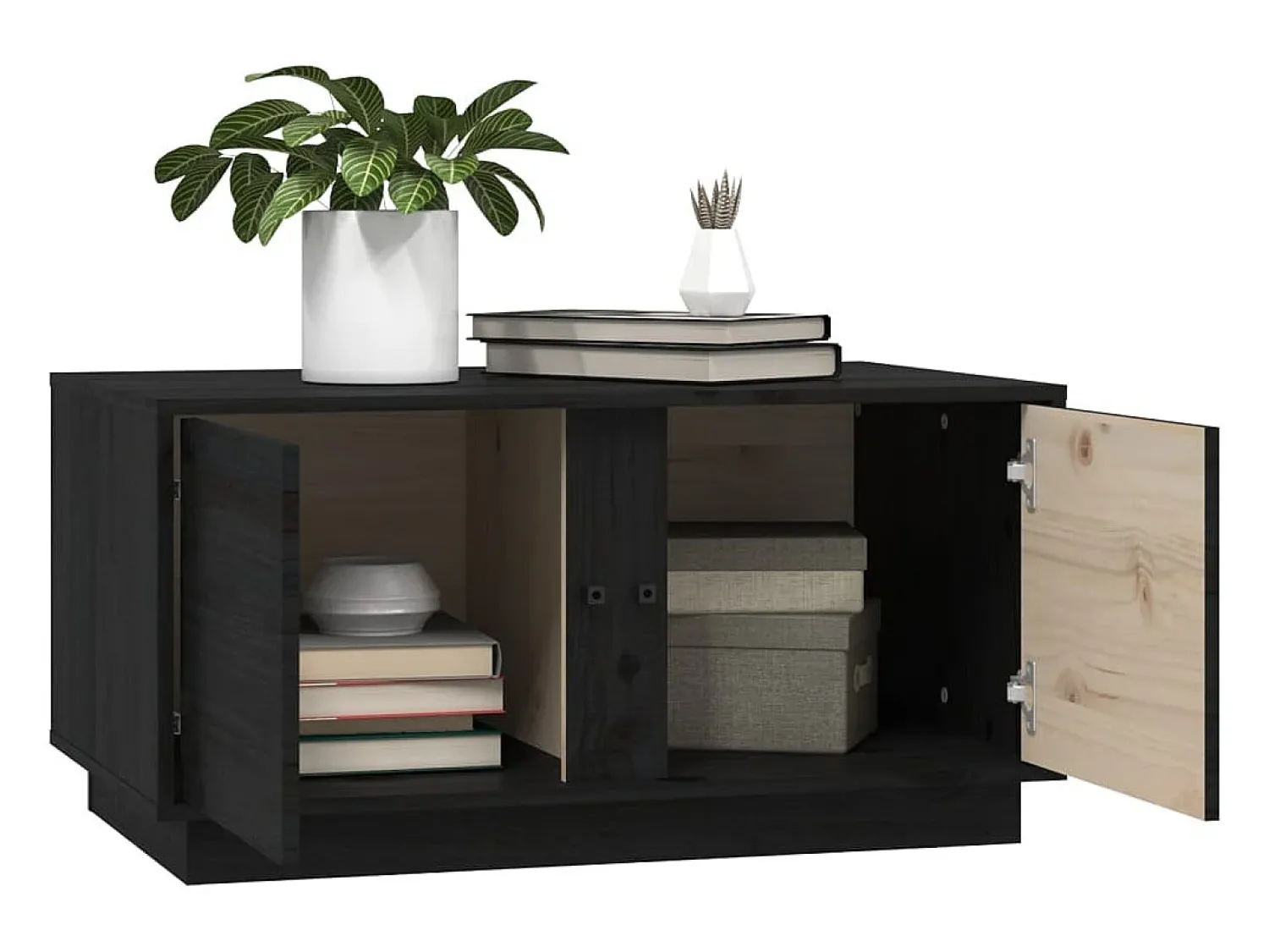 Mesa De Centro| Mesa de centro | Mesa de apoio 80x50x40 cm madeira de pinho maciça Preto