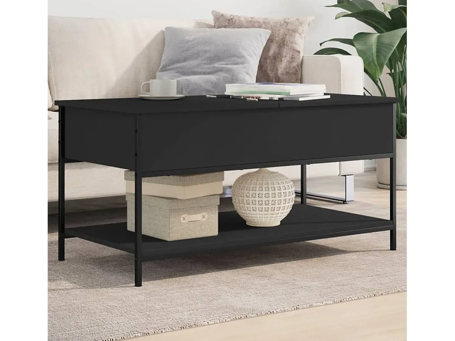 Discount Mesa de centro | Mesa de apoio 100x50x50 cm derivados de madeira/metal Preto