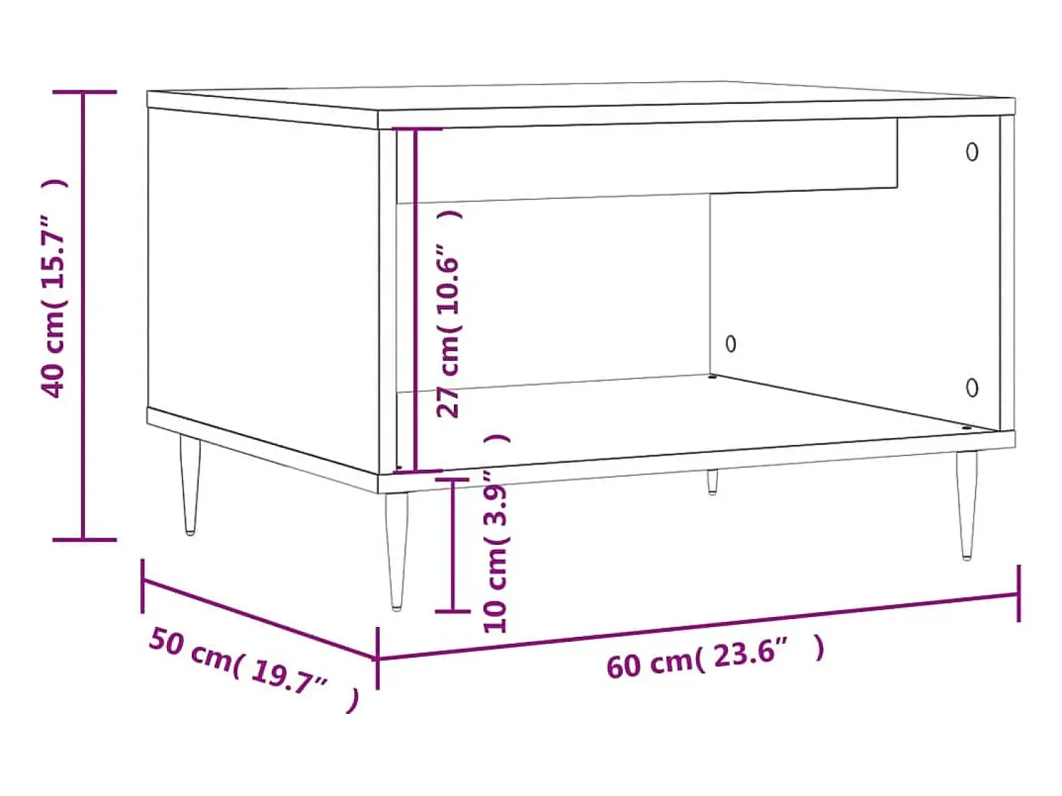 Mesa de centro | Mesa de apoio 60x50x40 cm madeira processada carvalho sonoma Castanho