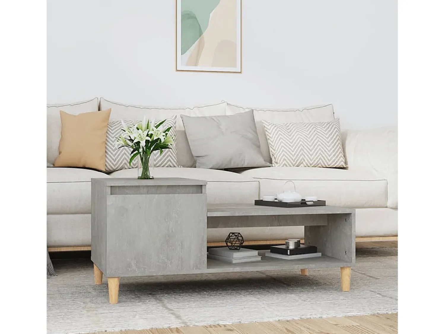 Mesa de centro | Mesa de apoio 100x50x45 cm derivados madeira cimento^ Mesa De Centro
