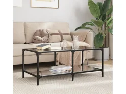 Mesa De Centro* Mesa de centro | Mesa de apoio com topo em vidro 98.5x50x40 cm aço Preto