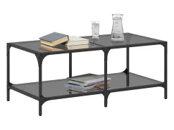 Mesa De Centro* Mesa de centro | Mesa de apoio com topo em vidro 98.5x50x40 cm aço Preto