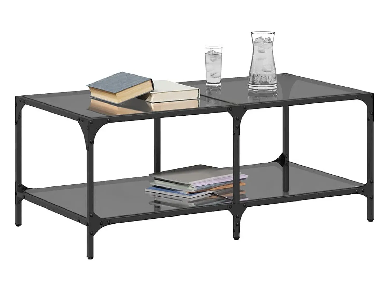 Mesa De Centro* Mesa de centro | Mesa de apoio com topo em vidro 98.5x50x40 cm aço Preto