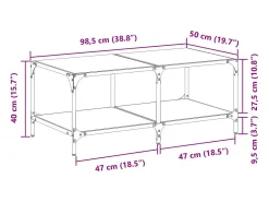 Mesa De Centro* Mesa de centro | Mesa de apoio com topo em vidro 98.5x50x40 cm aço Preto