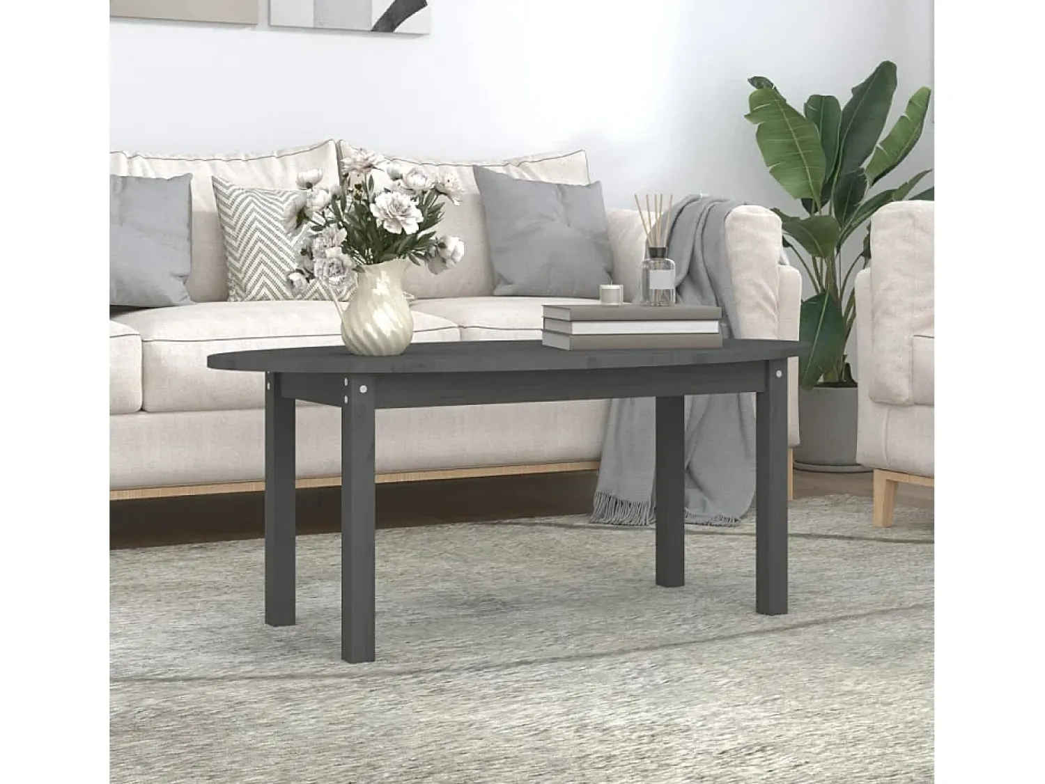 Mesa De Centro| Mesa de centro | Mesa de apoio 110x55x45 cm madeira de pinho maciça Cinzento