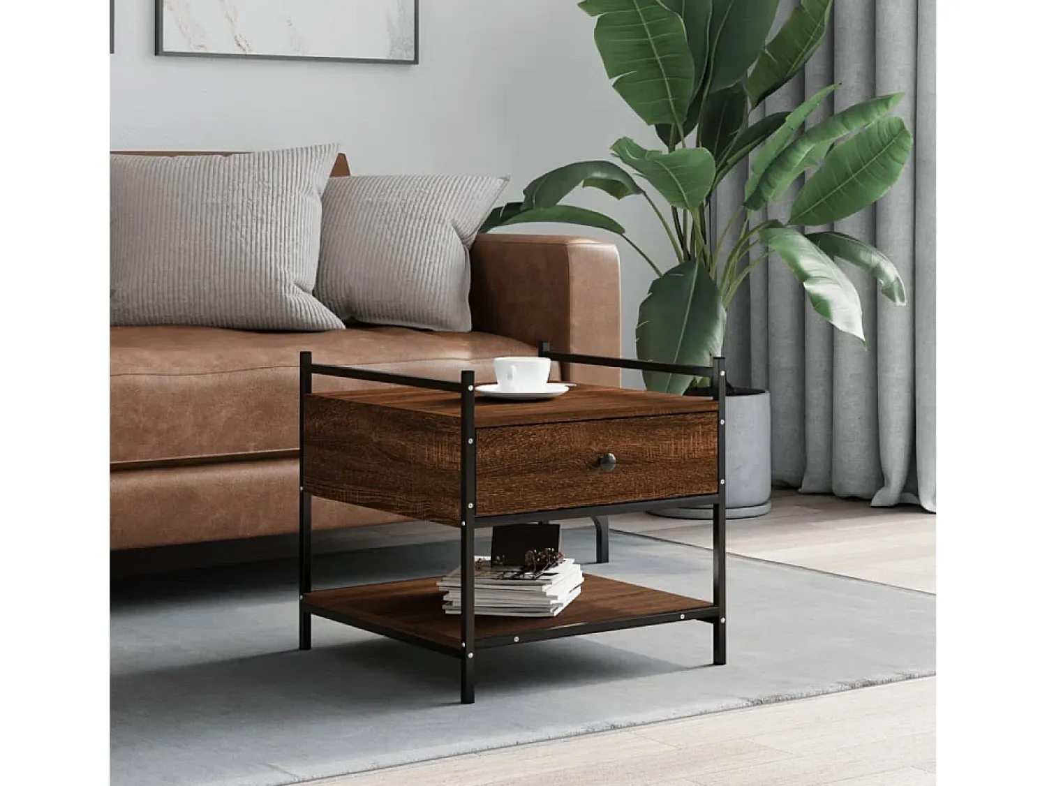 Discount Mesa de centro | Mesa de apoio 50x50x50 cm derivados de madeira carvalho Castanho