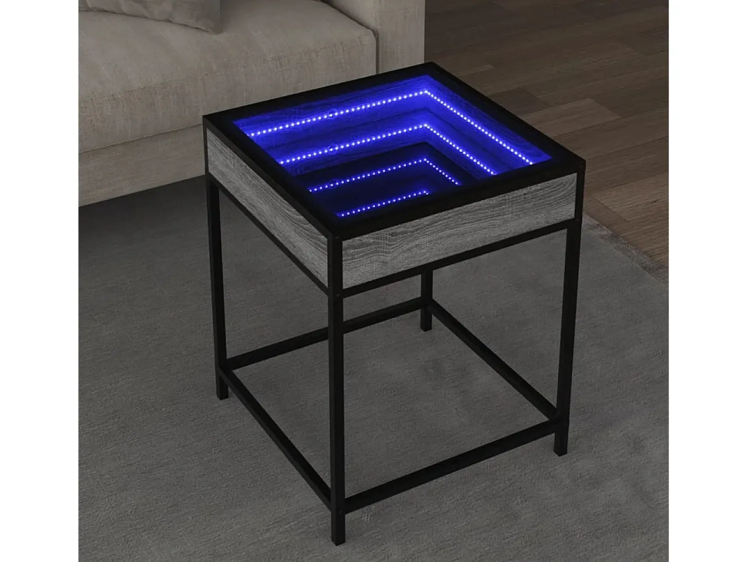 Mesa De Centro* Mesa de centro | Mesa de apoio luzes LED Infinity 40x40x51 cm sonoma Cinzento