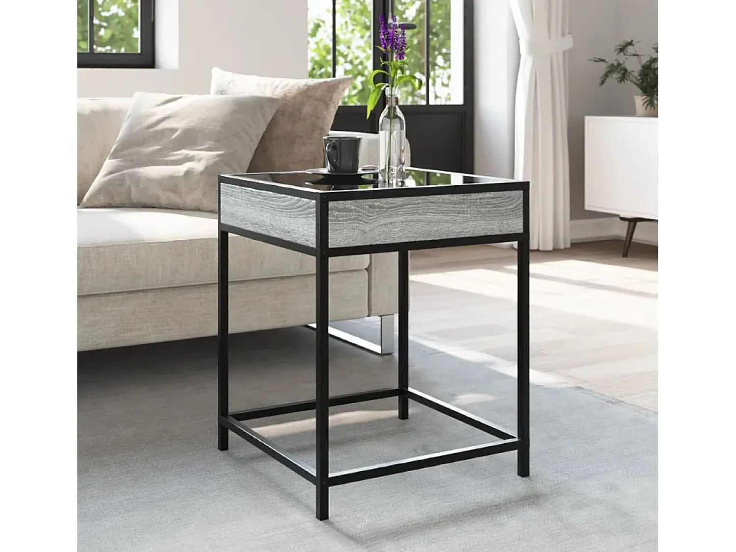 Mesa De Centro* Mesa de centro | Mesa de apoio luzes LED Infinity 40x40x51 cm sonoma Cinzento