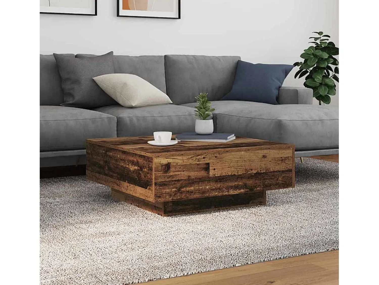Mesa De Centro* Mesa de centro | Mesa de apoio Madeira antiga Azul 80x80x31 cm Castanho