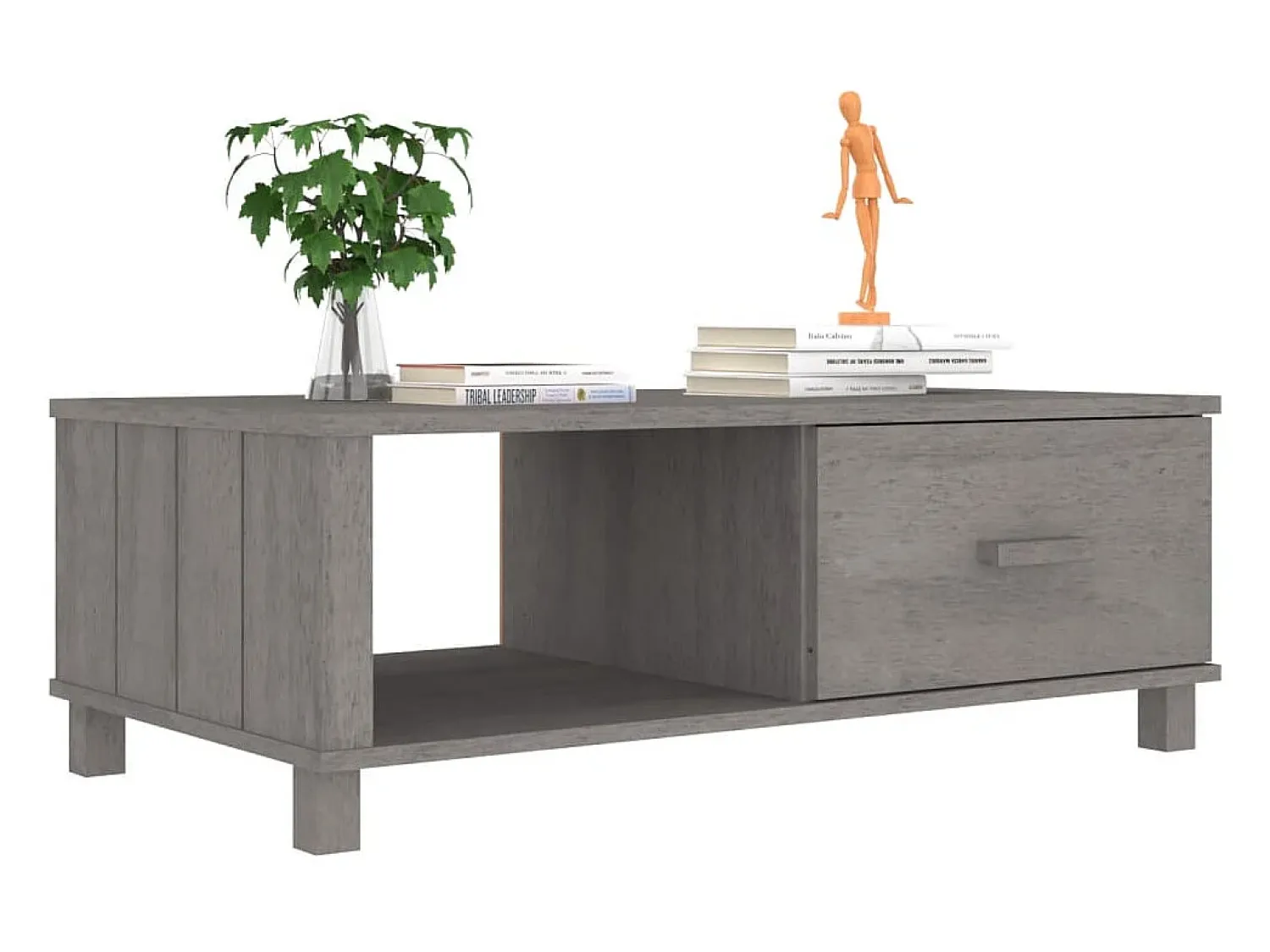 Mesa De Centro* Mesa de centro | Mesa de apoio HAMAR 100x55x35 cm pinho maciço cinza-claro Cinzento