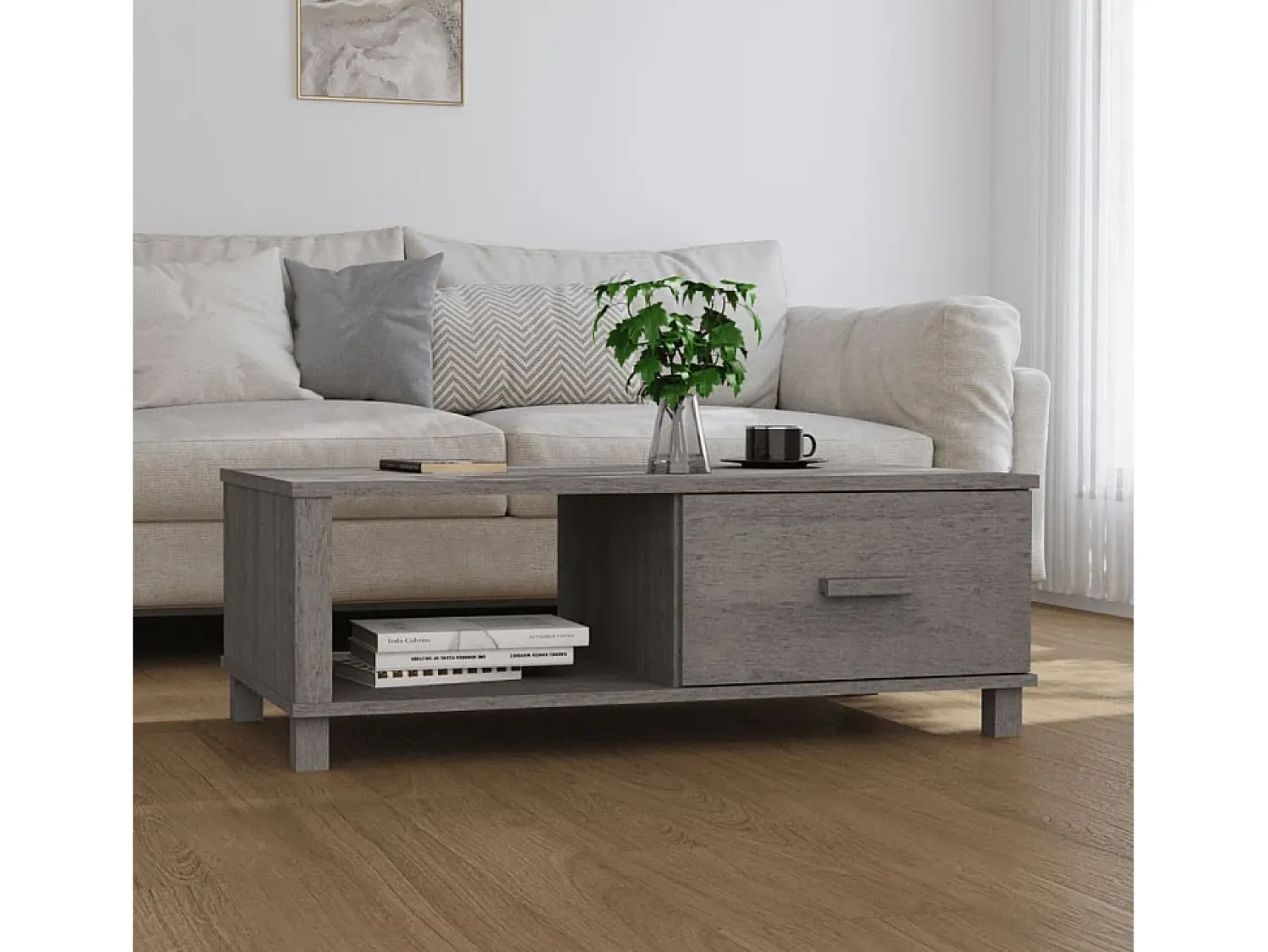 Mesa De Centro* Mesa de centro | Mesa de apoio HAMAR 100x55x35 cm pinho maciço cinza-claro Cinzento