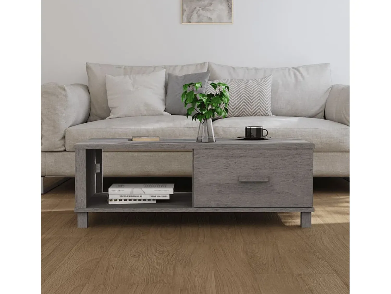 Mesa De Centro* Mesa de centro | Mesa de apoio HAMAR 100x55x35 cm pinho maciço cinza-claro Cinzento