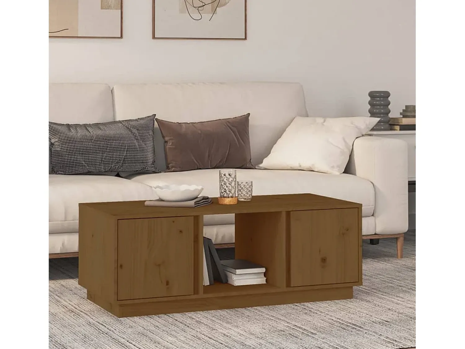 New Mesa de centro | Mesa de apoio 110x50x40cm madeira de pinho maciça mel Castanho