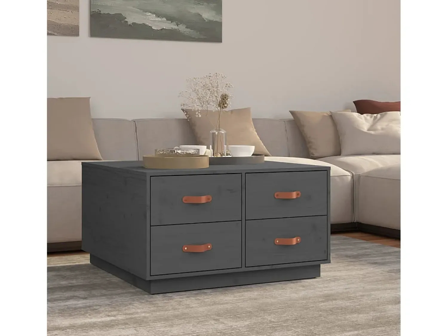 Hot Mesa de centro | Mesa de apoio 80x80x45 cm madeira de pinho maciça cinza Cinzento