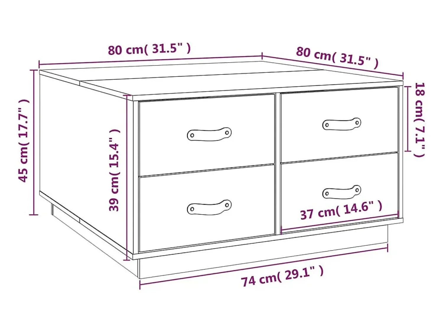 Hot Mesa de centro | Mesa de apoio 80x80x45 cm madeira de pinho maciça cinza Cinzento