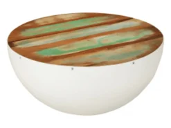 Mesa de centro | Mesa de apoio formato tigela 60x60x30 cm madeira reciclada maciça^ Mesa De Centro