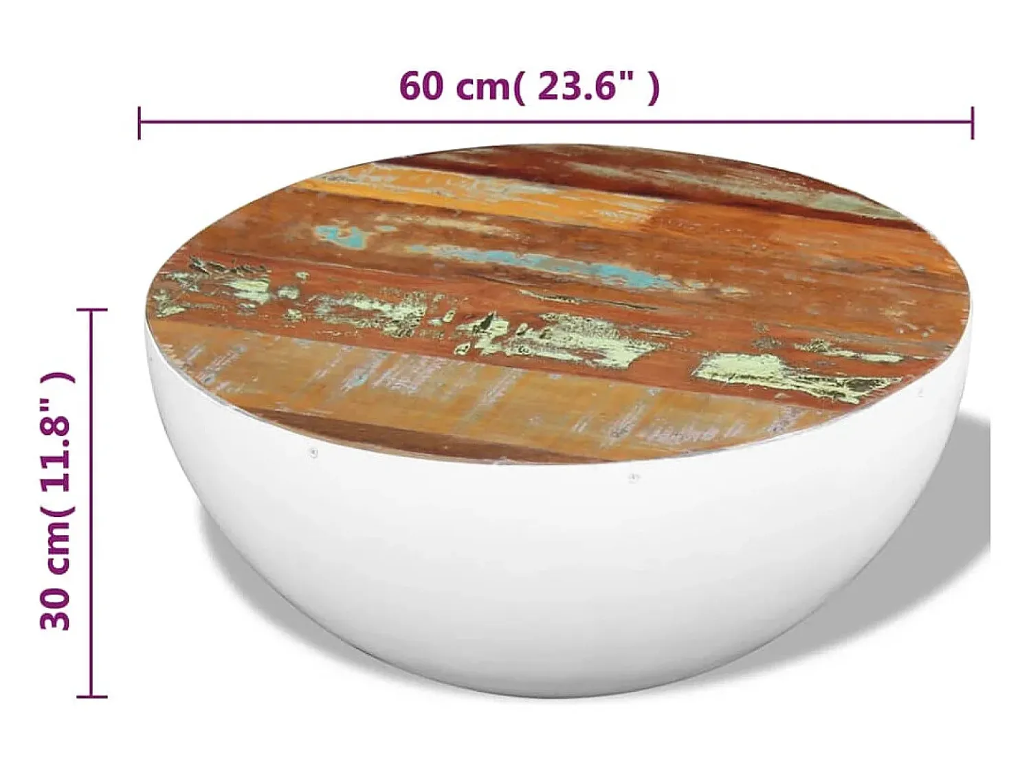Mesa de centro | Mesa de apoio formato tigela 60x60x30 cm madeira reciclada maciça^ Mesa De Centro
