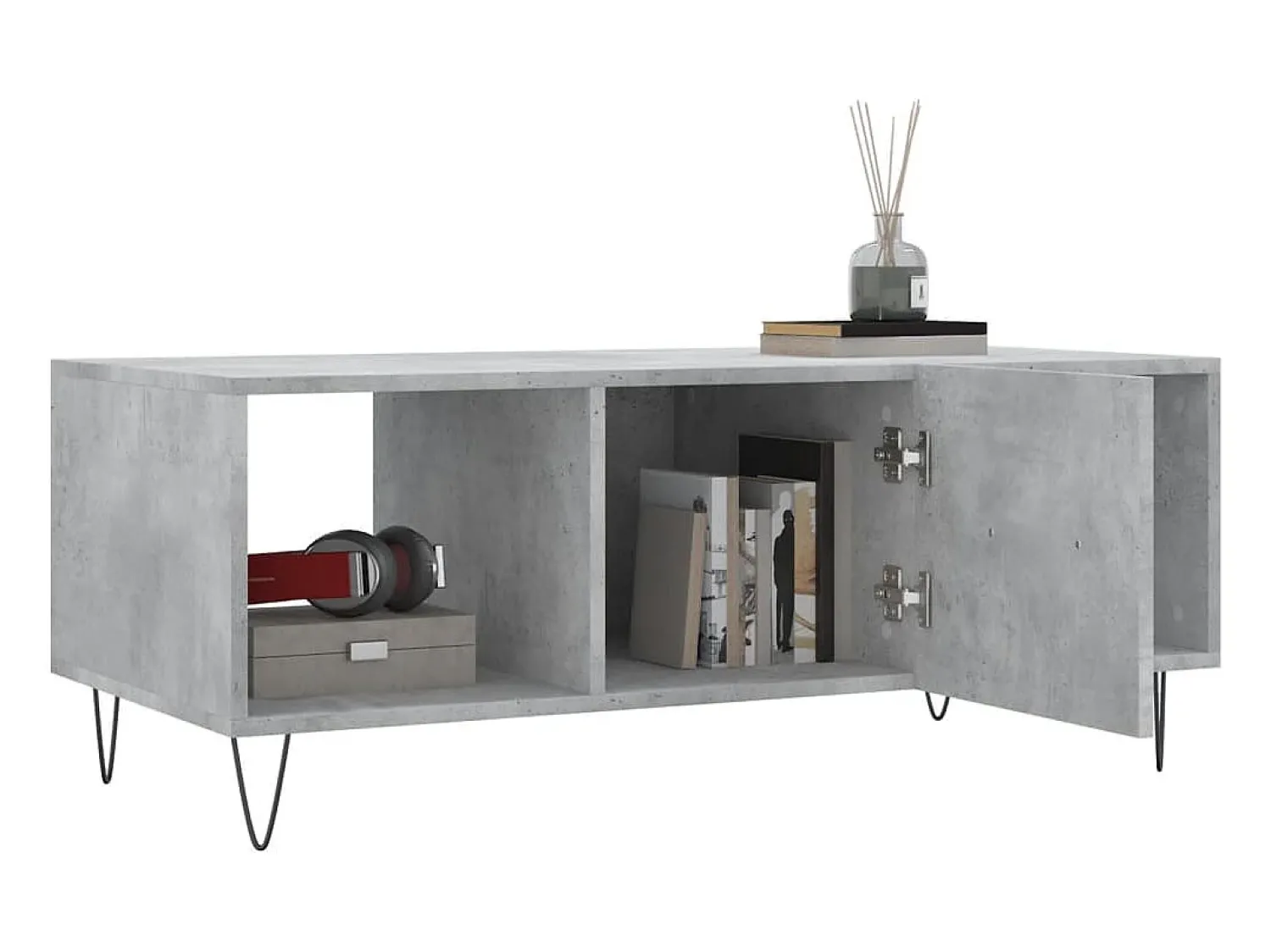 Mesa de centro | Mesa de apoio 102x50x40 cm madeira processada cinza cimento^ Mesa De Centro