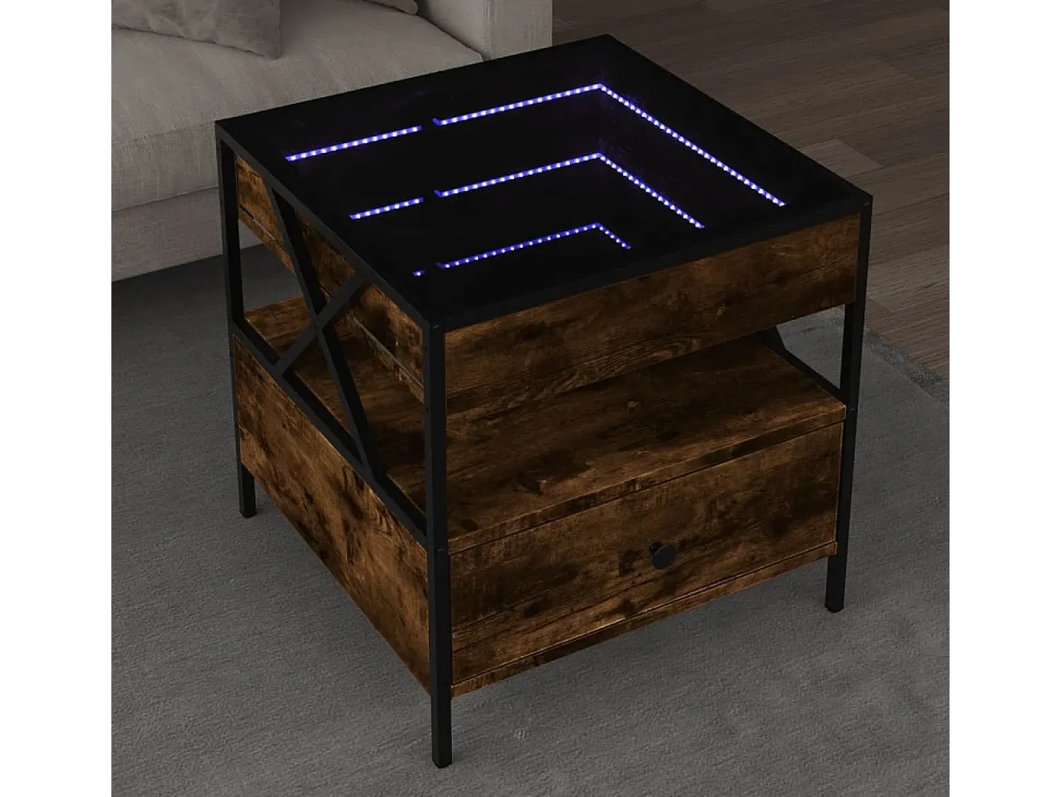 Hot Mesa de centro | Mesa de apoio luzes LED Infinity 50x50x51 cm carvalho fumado Castanho