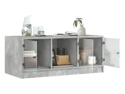 Mesa De Centro* Mesa de centro | Mesa de apoio c/ portas de vidro 102x50x42 cm cinza cimento Cinzento