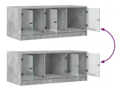 Mesa De Centro* Mesa de centro | Mesa de apoio c/ portas de vidro 102x50x42 cm cinza cimento Cinzento
