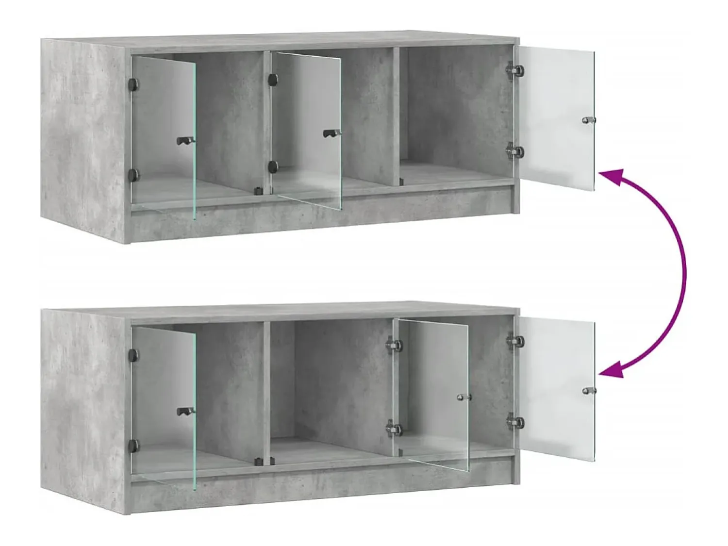Mesa De Centro* Mesa de centro | Mesa de apoio c/ portas de vidro 102x50x42 cm cinza cimento Cinzento