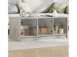 Mesa De Centro* Mesa de centro | Mesa de apoio c/ portas de vidro 102x50x42 cm cinza cimento Cinzento