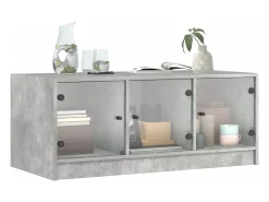 Mesa De Centro* Mesa de centro | Mesa de apoio c/ portas de vidro 102x50x42 cm cinza cimento Cinzento