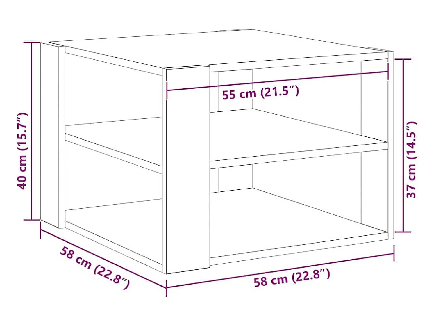 Mesa De Centro| Mesa de centro | Mesa de apoio Carvalho 59.5x59.5x40 cm Preto
