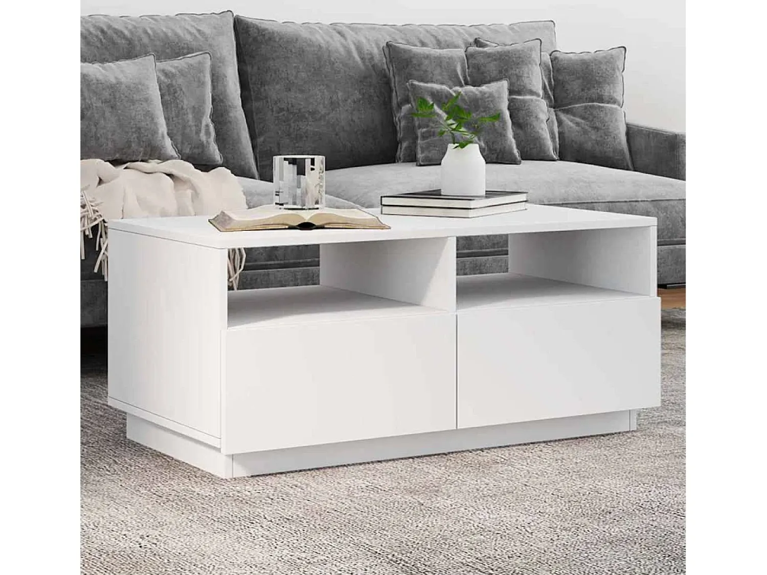 Mesa De Centro* Mesa de centro | Mesa de apoio com luzes LED 90x49x40 cm Branco