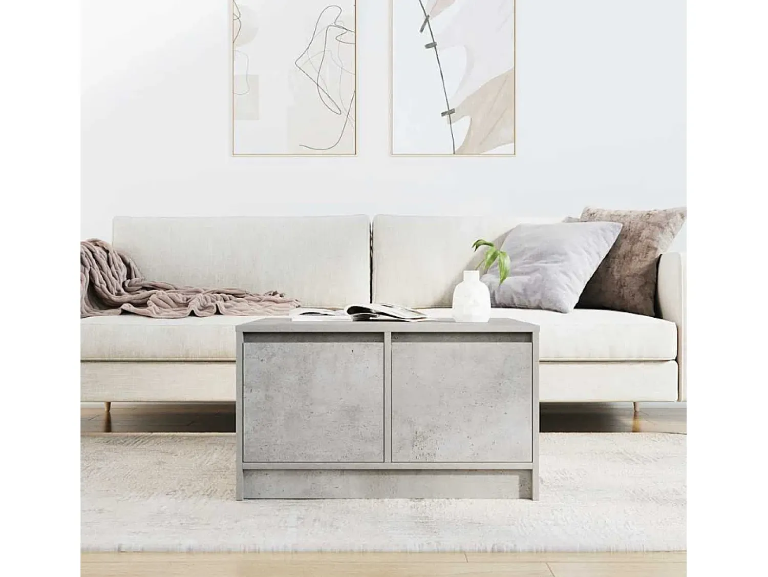 Online Mesa de centro | Mesa de apoio com gavetas 70.5x70x40 cm -cimento Cinzento