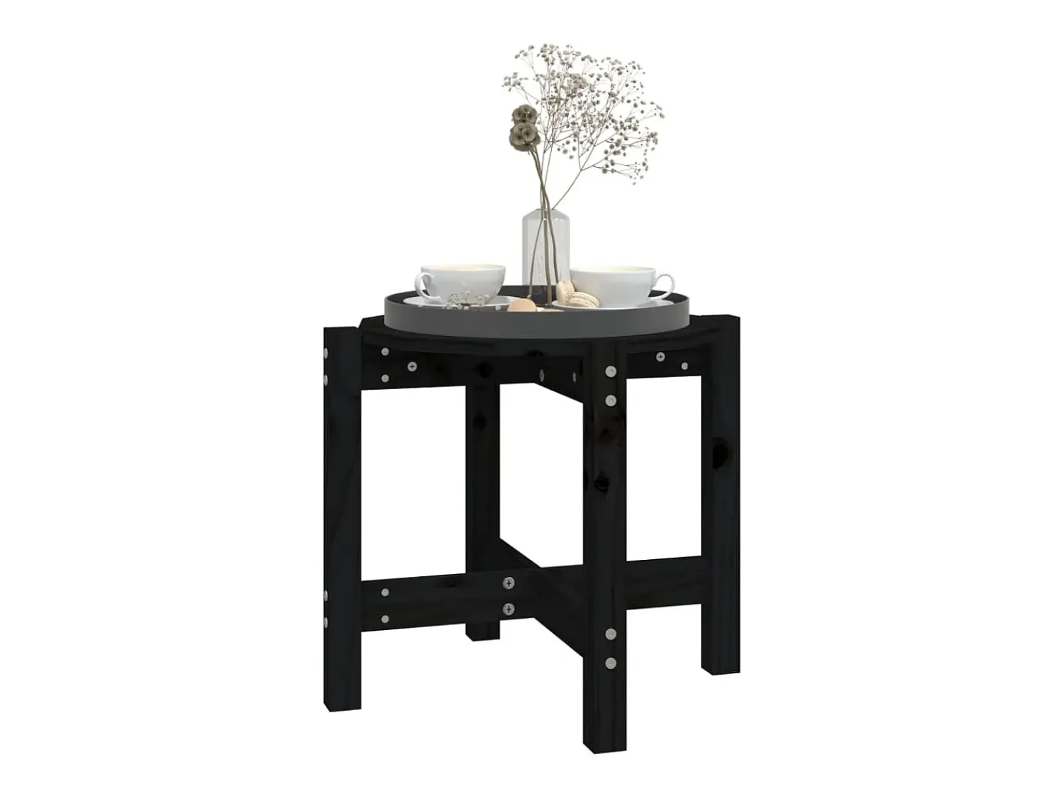 Clearance Mesa de centro | Mesa de apoio Ø 52.5x45 cm madeira de pinho maciça Preto