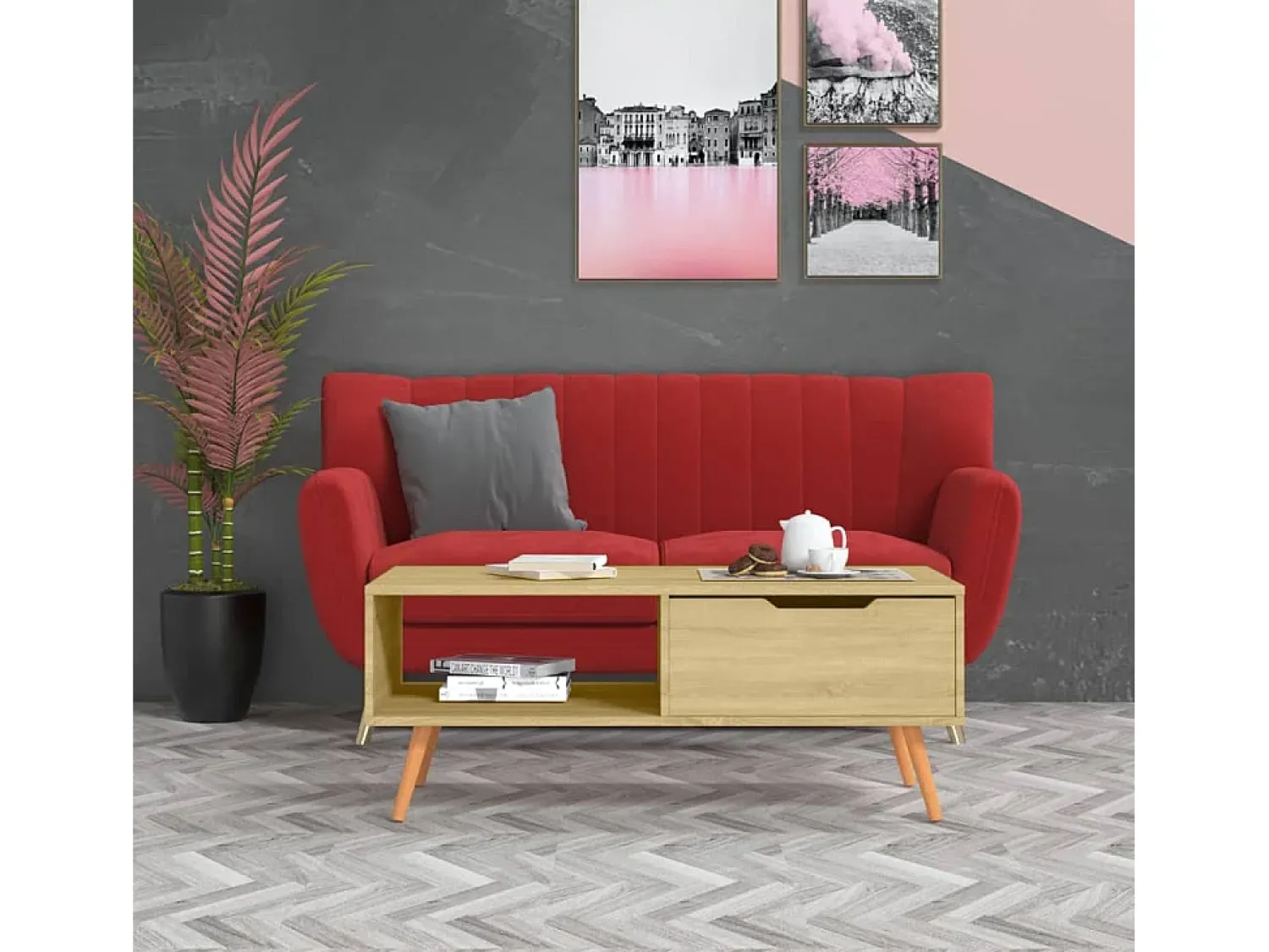 Mesa De Centro| Mesa de centro | Mesa de apoio 100x49.5x43 cm derivados madeira carvalho sonoma Castanho