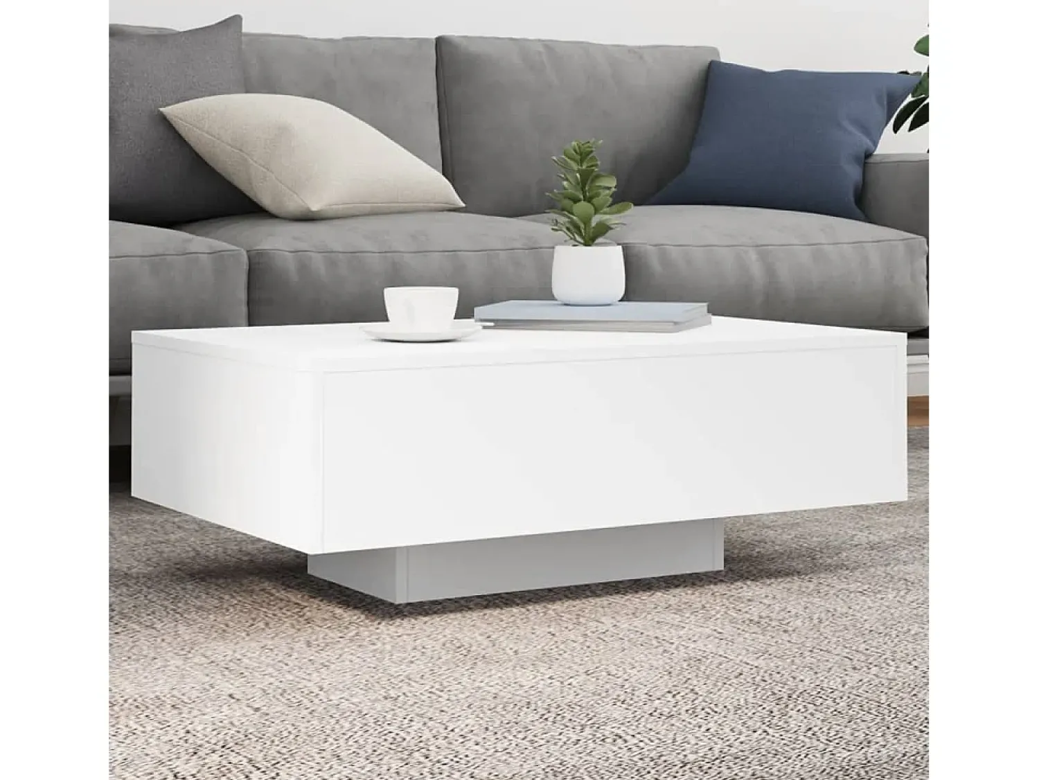 Online Mesa de centro | Mesa de apoio | Mesa de café com luzes LED 85x55x31 cm Branco