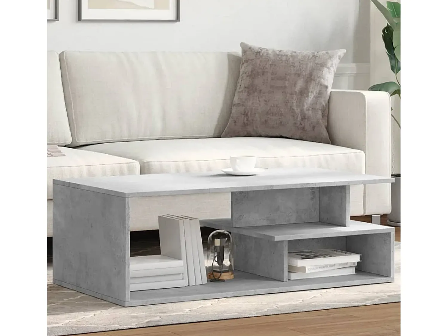 Mesa de centro | Mesa de apoio 102x55x35 cm derivados de madeira cinza cimento^ Mesa De Centro