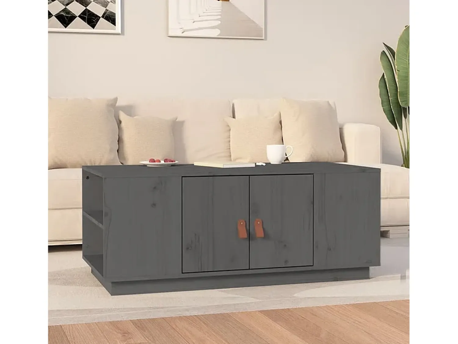 Outlet Mesa de centro | Mesa de apoio 100x50x41 cm madeira de pinho maciça cinza Cinzento