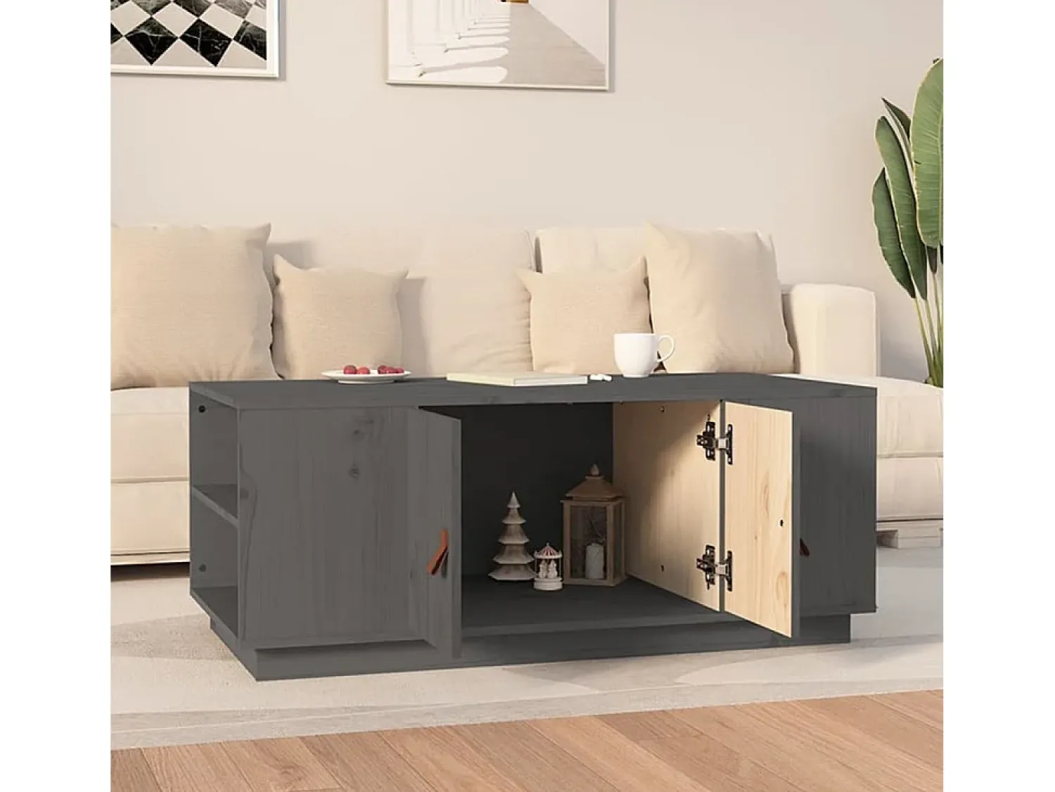 Outlet Mesa de centro | Mesa de apoio 100x50x41 cm madeira de pinho maciça cinza Cinzento