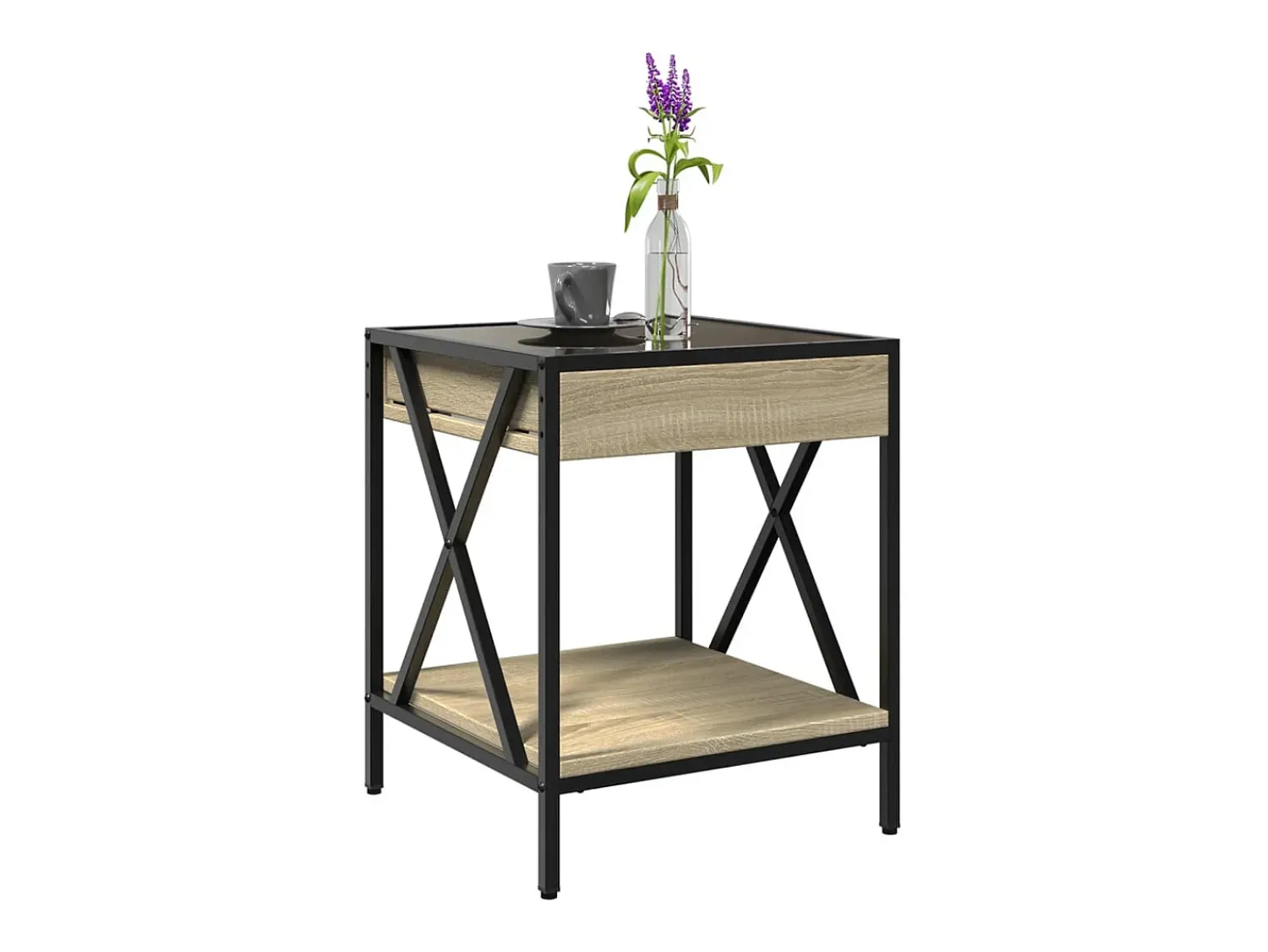 Outlet Mesa de centro | Mesa de apoio luzes LED Infinity 40x40x49 cm carvalho sonoma Castanho
