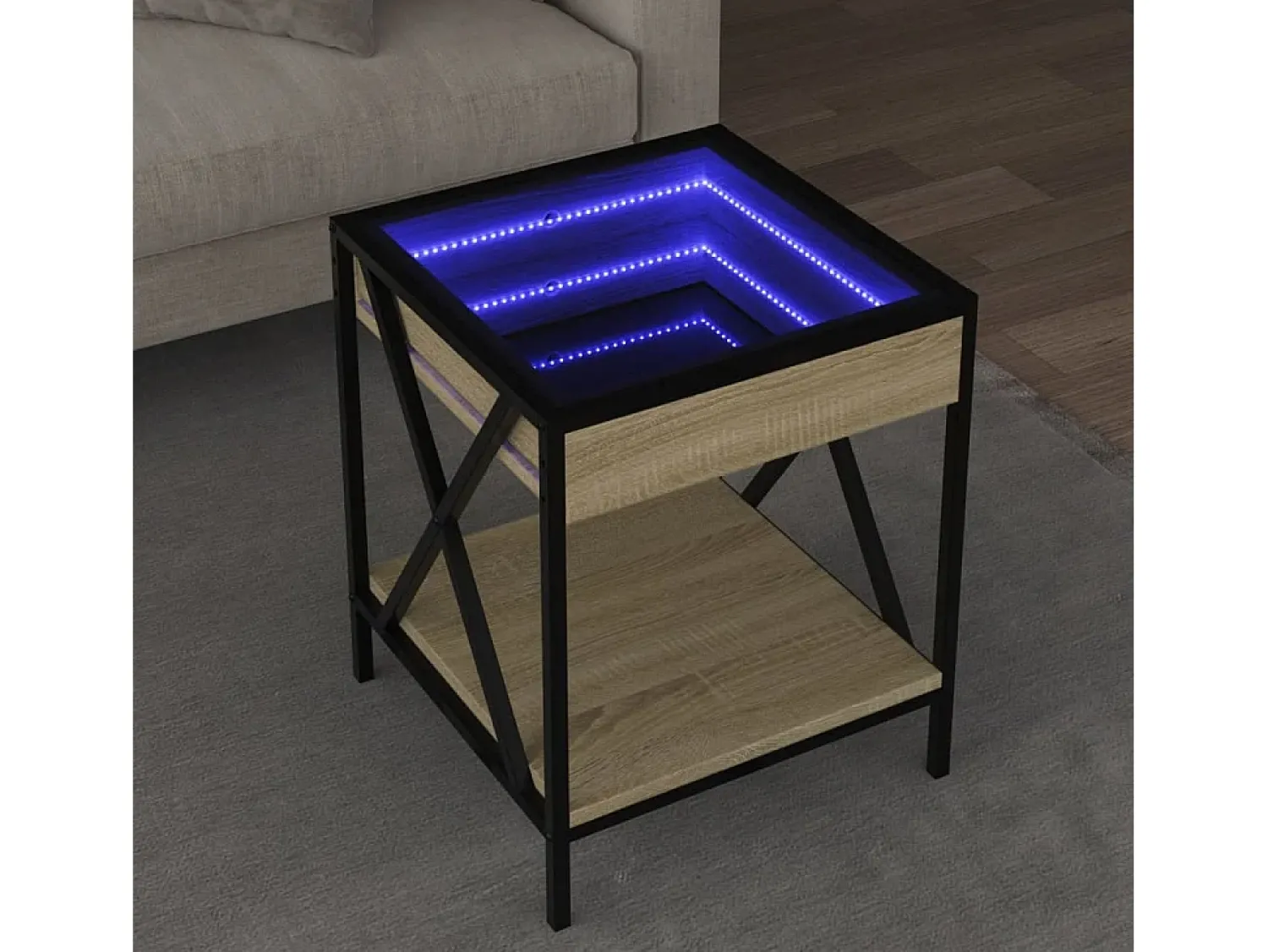 Outlet Mesa de centro | Mesa de apoio luzes LED Infinity 40x40x49 cm carvalho sonoma Castanho