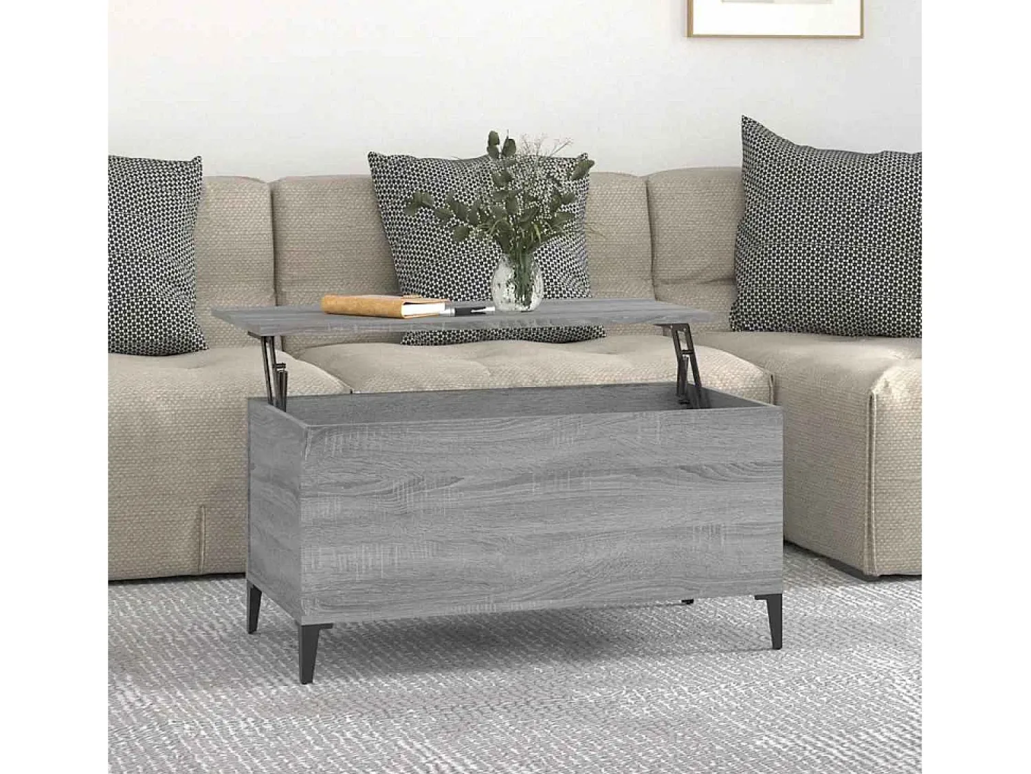 Mesa De Centro| Mesa de centro | Mesa de apoio 90x44.5x45 cm derivados de madeira cinza sonoma Cinzento