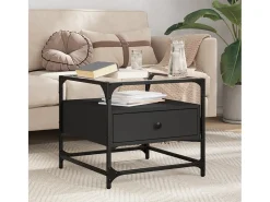 Clearance Mesa de centro | Mesa de apoio com topo em vidro 50x50x45 cm aço Preto